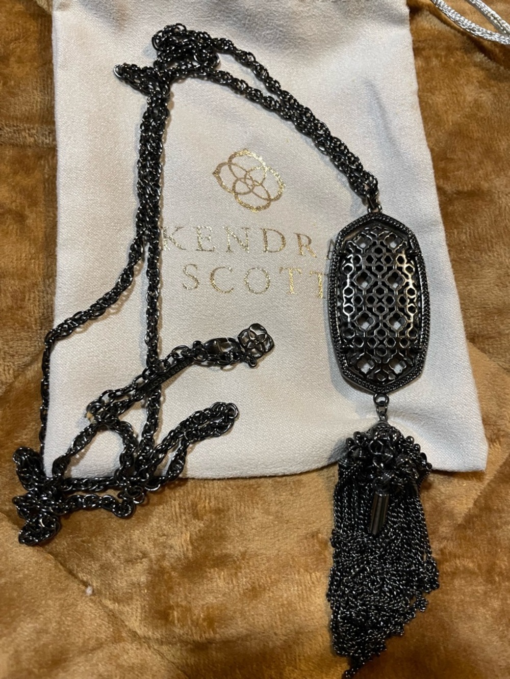 Kendra Scott Rayne Gunmetal Filigree Pendant Necklace with Tassel